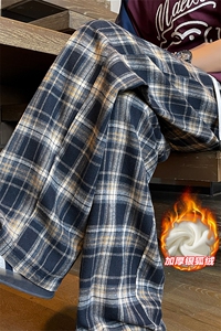 新款舒适保暖直筒格子裤加厚银狐绒休闲裤K5767J加绒-特P35控68图片