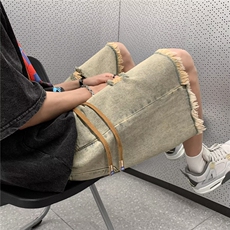 水洗破洞牛仔短裤男女夏季潮牌美式痞帅休闲毛边炸街中裤D667-p36，男装牛仔裤，星座1008