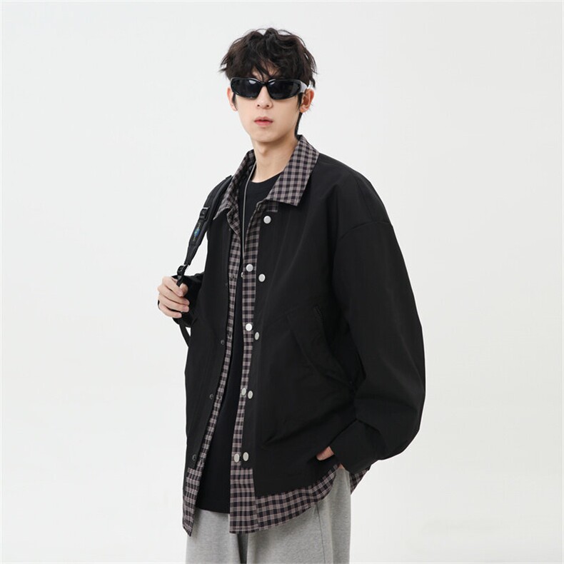 2025春季休闲痞帅工装假两件翻领夹克潮流外套XZ301b-2-JK2582P78图片