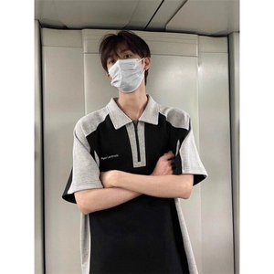 美式短袖男女夏季新款撞色拼接重磅polo衫T恤上衣情侣PLY299-P30图片