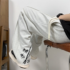 秋冬宽松情侣大码直筒裤刺绣华棉休闲百搭长裤K9911p55，男装休闲裤，电商D315A