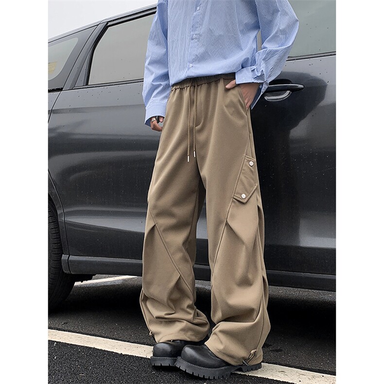 美式重磅褶皱工装裤男宽松潮流阔腿百搭休闲长裤K814-P46，男装休闲裤，星座308B-2