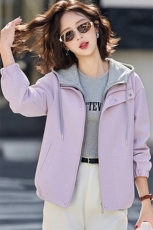 （现货）时尚假两件连帽短外套女新款宽松减龄上衣，女装短外套，韩蔻秀