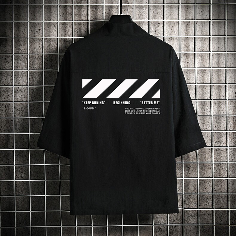 HF59128-P40风汉服男开衫外套七分袖道袍网格挂拍,男装民族服装,电商A040A