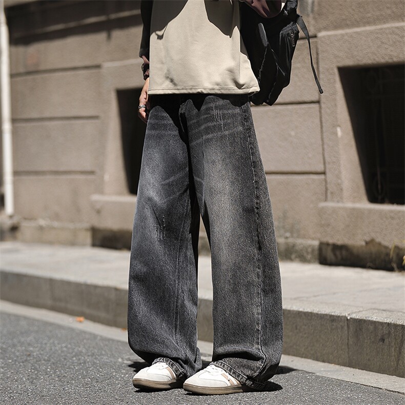 2025秋冬新款男生弯刀牛仔裤美式阔腿裤直筒宽松水洗复古2630-P47，男装牛仔裤，星座1006-1