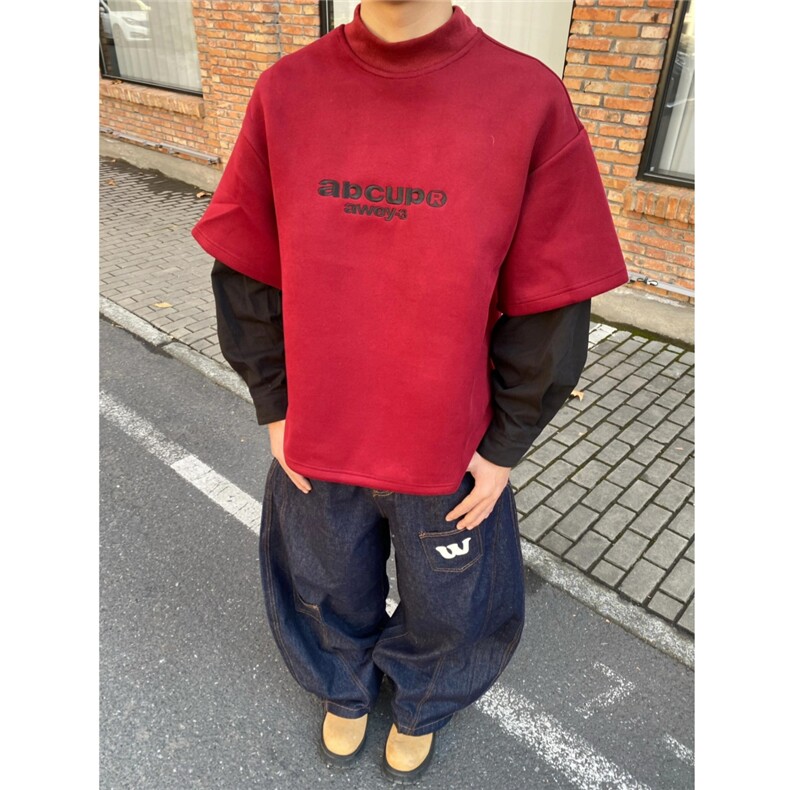 字母刺绣假两件卫衣特批50，男装卫衣，星座807-3