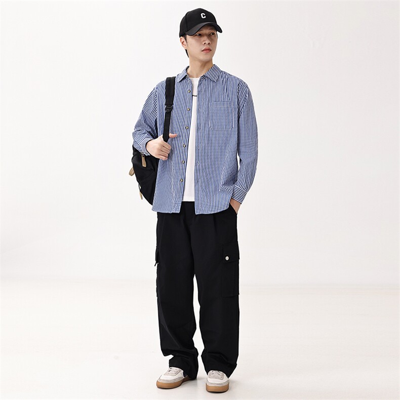 新款(跨境货源）长袖条纹衬衫男宽松休闲上衣,男装衬衫,星座1107-1