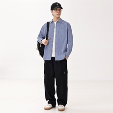 新款(跨境货源）长袖条纹衬衫男宽松休闲上衣，男装衬衫，星座1107-1