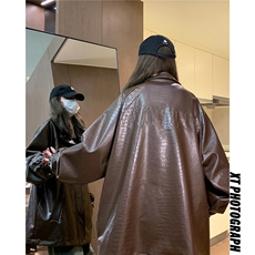 中性风民宿钢印夹克女大码M-5XL夹克男情侣皮衣女外套JK8749P90控，男装夹克，星座227-7