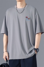 2025夏季新款港风无影墙大码冰丝刺绣T恤M-5XHT25465-特P25，男装T恤，电商A022