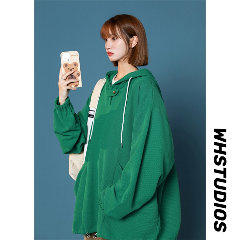 WY6098/P60春装现货中性风套头华夫格卫衣男女宽松大码外套上衣，女装卫衣/绒衫，电商A141