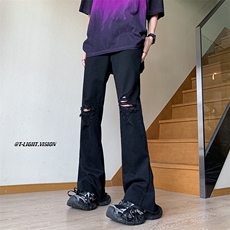 B221美式ins高街暗黑休闲弹力微喇破洞牛仔裤LK23089-P65控88，男装休闲裤，电商B221