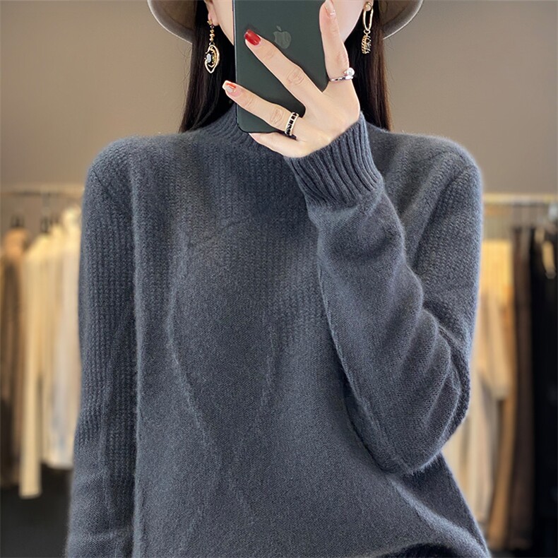 半高领毛衣女秋季新款时尚纯色简约百搭羊毛针织衫,女装羊毛衫,暖圣羊羊绒