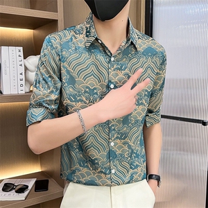 507A-CS536-P48 夏季时尚男士花衬衣中袖七分袖衬衣图片