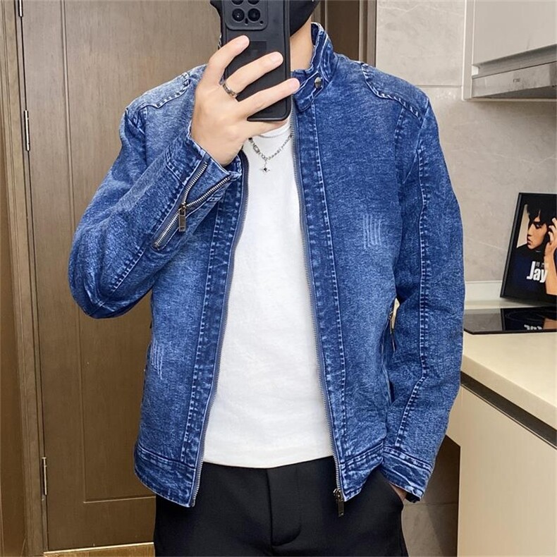 JK1826-P100牛仔夹克男立领水洗复古修身潮流男士机车服外套,男装夹克,电商D310B-1