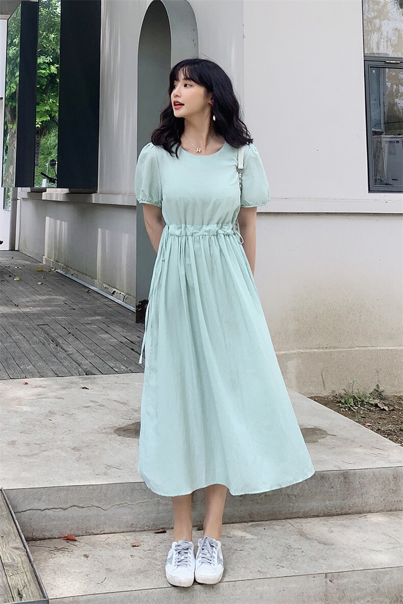 【现货】2021夏装新款纯色连衣裙166-1020P70桔红,女装连衣裙,茜茜公主