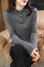 精纺羊毛POLO领打底衫女内搭2025秋冬新款针织衫宽松上衣长袖毛衣，女装羊毛衫，君贝羊绒