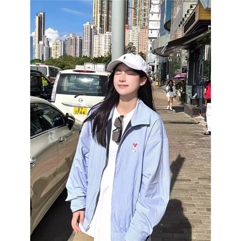 日系廓形细条纹长袖衬衫男女简约风春秋新款cityboy宽松衬衣外套,男装衬衫,星座506A