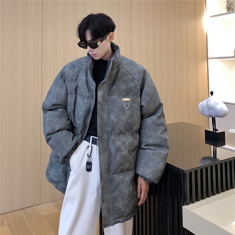 港风PU皮复古做旧金属设计棉衣男MY77102P130控198抖音控228,男装棉衣,星座227-7