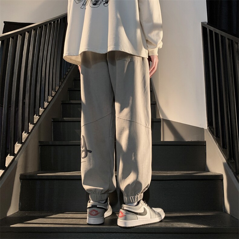 港风2023春夏新款男生百搭阔腿裤束脚纯色休闲裤K23101-P40控68,男装休闲裤,星座717