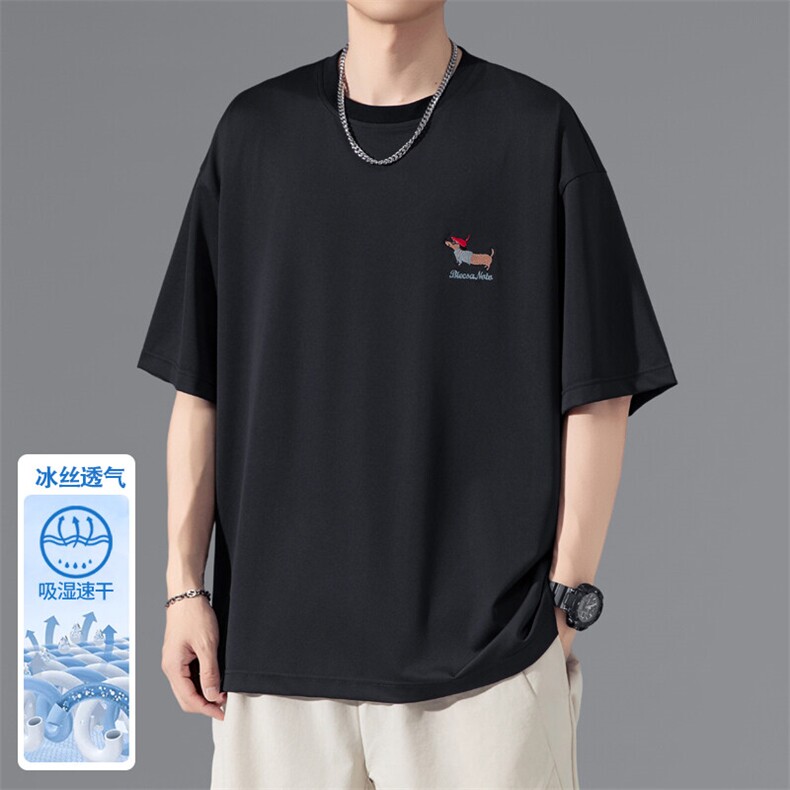 2025夏季新款港风无影墙大码冰丝刺绣T恤M-5XHT25465-特P25,男装T恤,电商A022