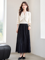 现货！秋季新款法式浪漫洋气时尚小香风丝绒花朵扣韩版三件套裙女，女装套装/套裙，宝儿家