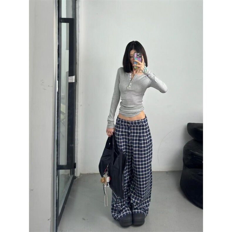 【有货】蓝色格子阔腿裤男女美式复古hiphop裤子宽松X814HH-特P50,男装休闲裤,星座1007（原301D）