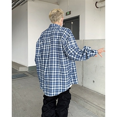 秋季纯棉格纹长袖衬衫男女中性宽松休闲衬衣潮ins情侣外套上衣，男装衬衫，星座410-7