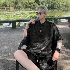 量大优 供视频 新风 蝴蝶提花冰丝短袖短裤套装男 TZ2405-特P60图片