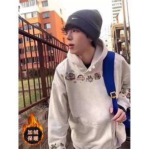 趣味蜡笔小新连帽卫衣男女在2025新款加绒韩系慵懒风外套YT16图片