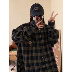 潮牌情侣美式复古徽章LOGO格子衬衫男长袖衬衣外套CS51，男装衬衫，星座1116A（原606A-3）