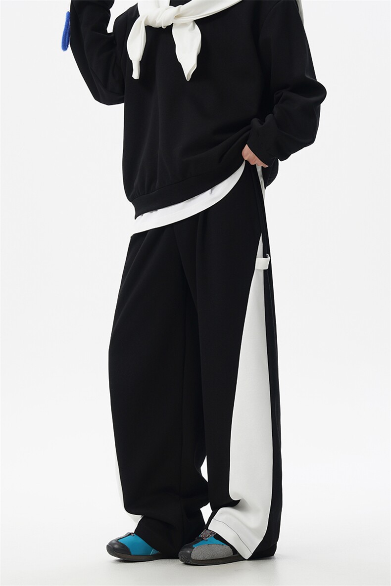 5XL-M潮流高级感披肩撞色拼接翻领百搭卫衣宽松弯刀长裤TZ113P118,男装休闲套装,电商D206-1