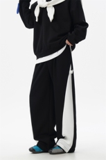 5XL-M潮流高级感披肩撞色拼接翻领百搭卫衣宽松弯刀长裤TZ113P118，男装休闲套装，电商D206-1