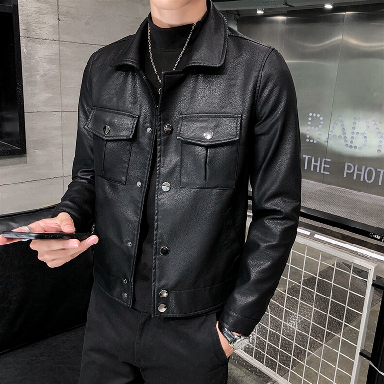 312A-5-X48-P120新款皮衣男韩版立领机车服青年水洗皮夹克b图片