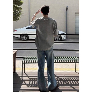 复古水洗牛仔裤男女高街vibe风宽松直筒阔腿拖地长裤子LM7766-P50图片