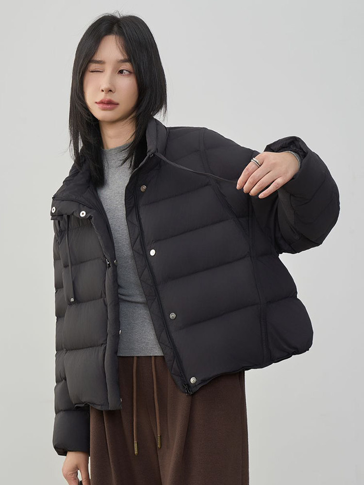 时尚拼色翻领短款羽绒服女2025冬季新款宽松休闲90白鸭绒保暖外套,女装羽绒服,阳光伊恋