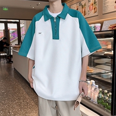 C459-P38日系潮流翻领宽松上衣夏季新款半拉链Polo衫短袖男现货，男装Polo衫，星座512-6
