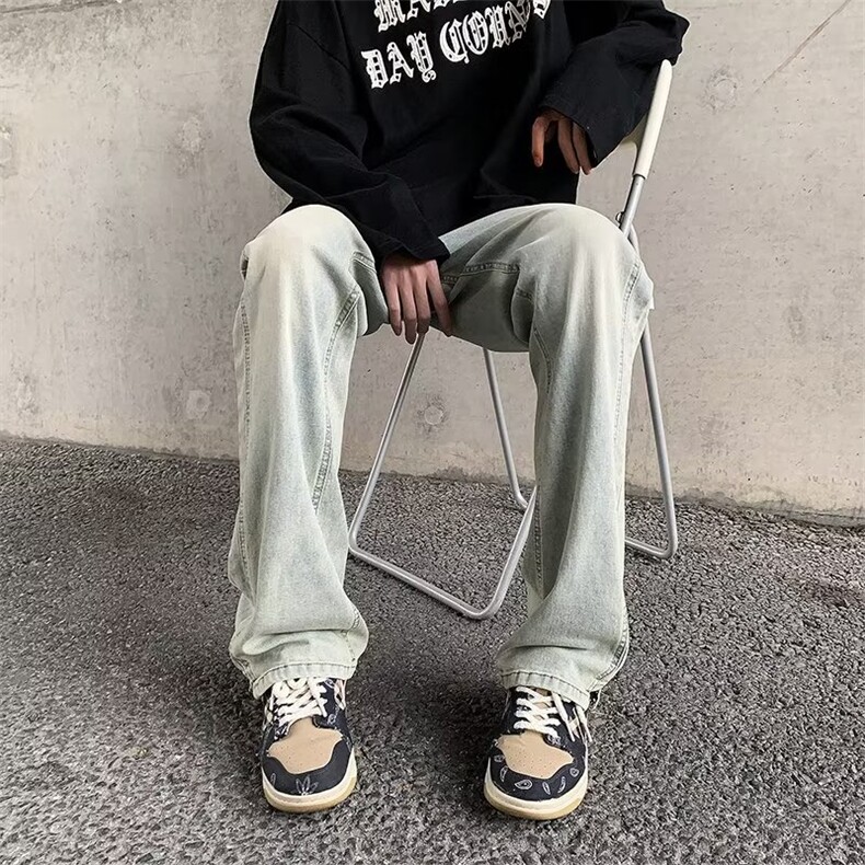 美式vibe风裤子高街水洗复古牛仔裤男修身微喇直筒工装裤R1010P40,男装牛仔裤,星座1116-2