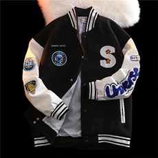 欧美嘻哈皮拼接棒球服外套男潮牌街头毛呢拼皮夹克X846P40，男装夹克，星座1116-2