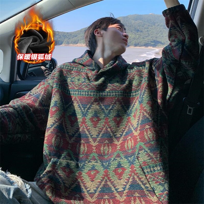 540g重磅银狐绒宽松连帽大口袋毛呢卫衣男W5409J加绒-特P75控138，男装卫衣，电商A001-1