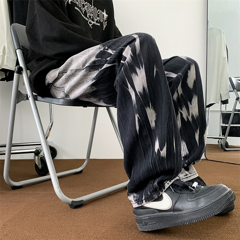 高街oversize设计感阔腿裤美式复古渐变色扎染牛仔裤男K7612-P42,男装牛仔裤,星座512-3