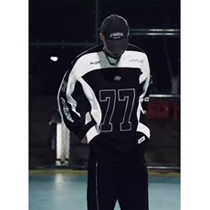 美式重磅硬挺机车服卫衣男春秋撞色拼接无帽衫cleanfit赛车服外套，男装工装外套，四季星座505