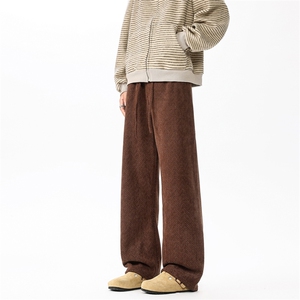 8XL-M秋冬人字纹高腰垂感休闲阔腿裤加绒加厚雪尼尔北极绒P55图片