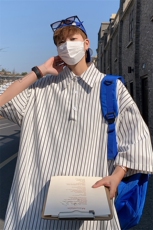 C8036/P35港风夏季条纹冰丝衬衫男短袖衬衣宽松休闲大码上衣，男装衬衫，电商A141