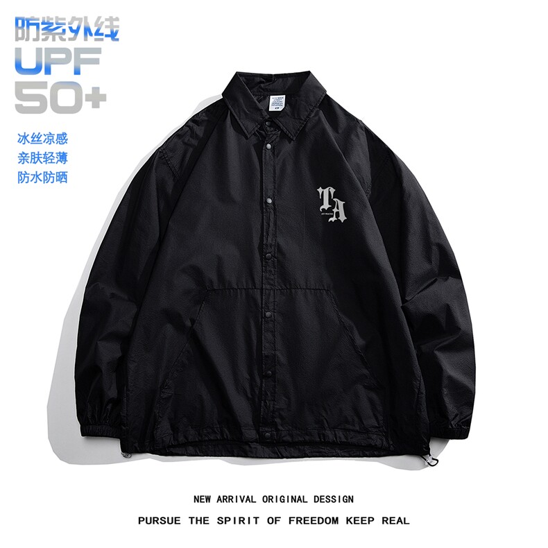 白底23新款夏季UPF50+时尚薄款开衫印花防晒衣外套F122P55控78,男装防晒衣,电商A247-1