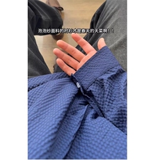 P27网络图#C49藏青黑色M-3XL原版泡泡格，男装T恤，星座506A