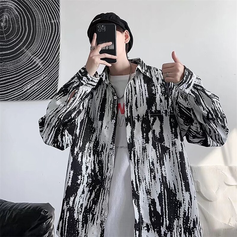 长袖衬衫男港风嘻哈潮外套C9537P30，男装衬衫，星座1116-2