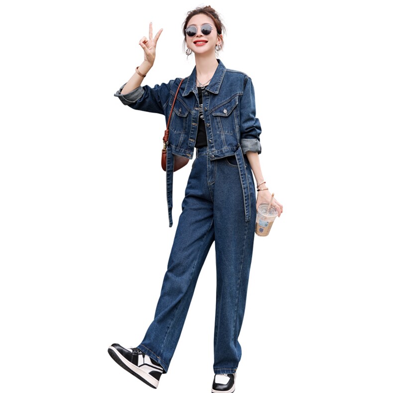 （现货）2026春秋季新款欧货网红炸街短外套牛仔工装裤两件套,女装套装/套裙,印象茜