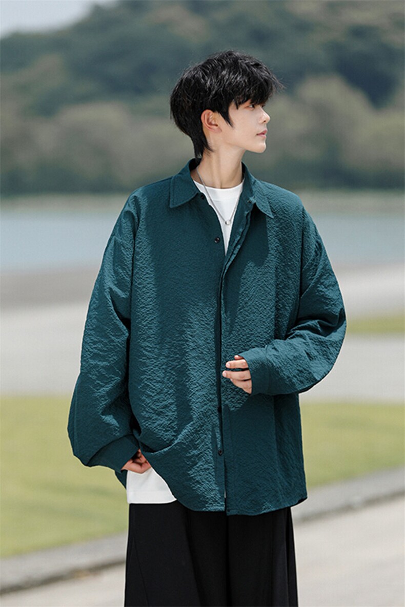 8XL-M泡泡纱盐缩肌理长袖衬衫男夏季冰丝外套防晒衬衣CS29007P40,男装衬衫,电商B312