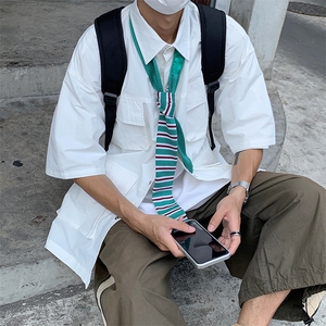 工装短袖衬衫女夏季日系设计感小众复古中性衬衣薄款上衣C31-P42图片